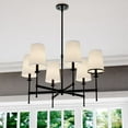 thumbnail image 1 of Camden 6 Light Matte Black Chandelier Fixture White Fabric Linen Shade, LED Compatible, 1 of 13