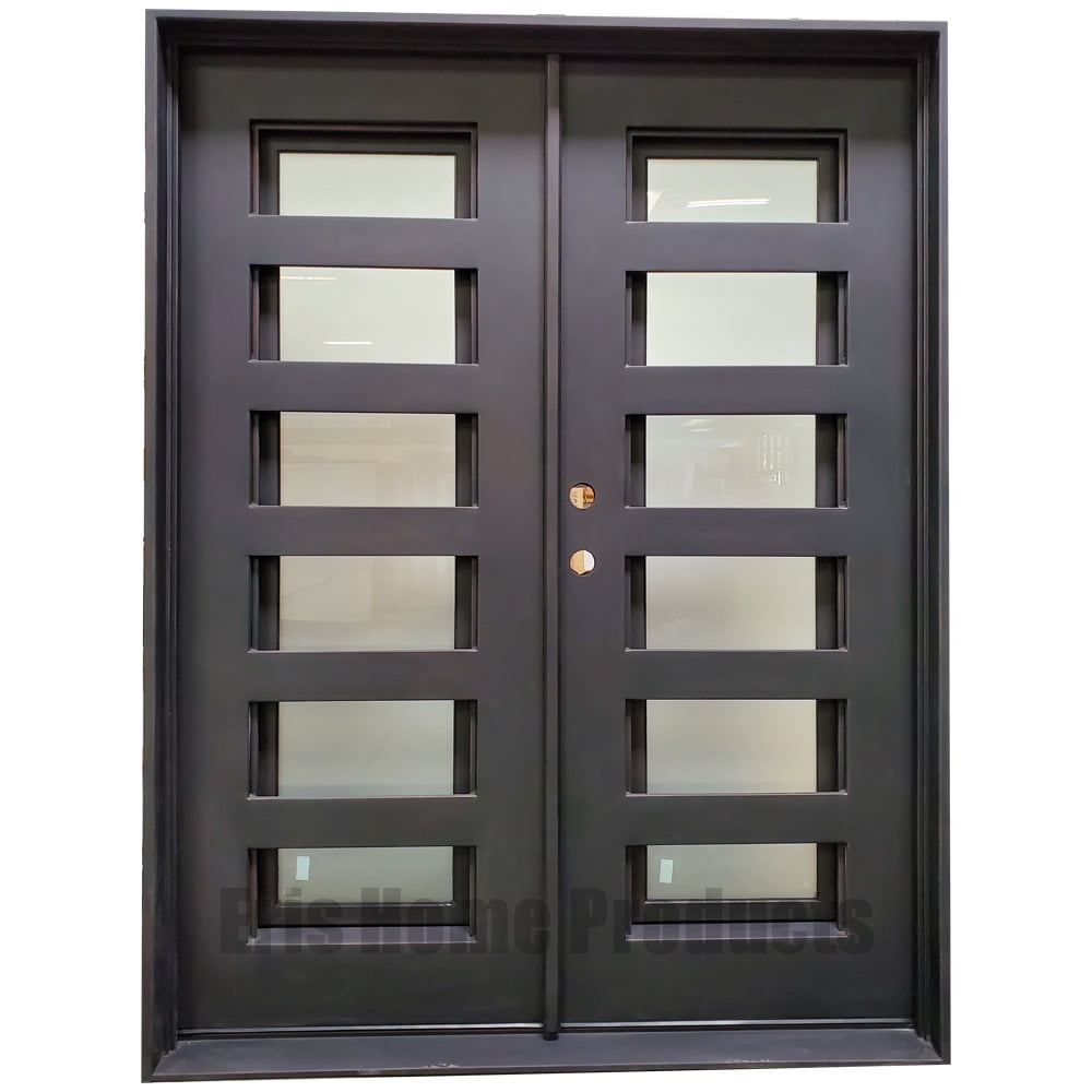 Eris Home Durable Door, Aluminum Steel Black with Glass, 62" x 81"