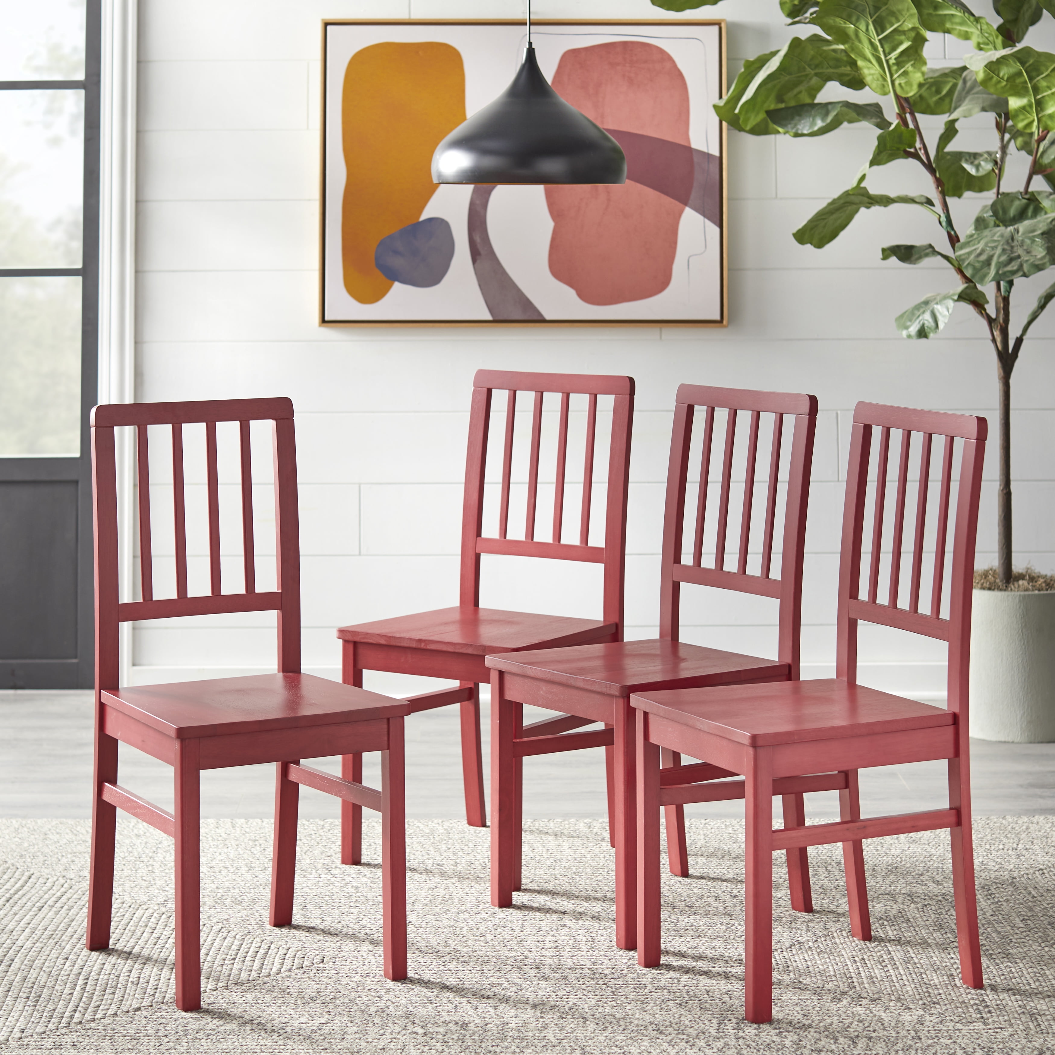 Camden Red Wood Slat Back Dining Chairs, Set of 4