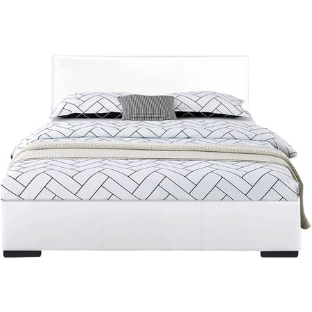 Camden Isle Abbey Platform Bed | Upholstered | Low Profile | Queen, White