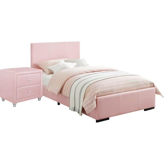 Camden Isle Hindes Platform Bedroom Set | Upholstered | Low Profile | Twin, Pink