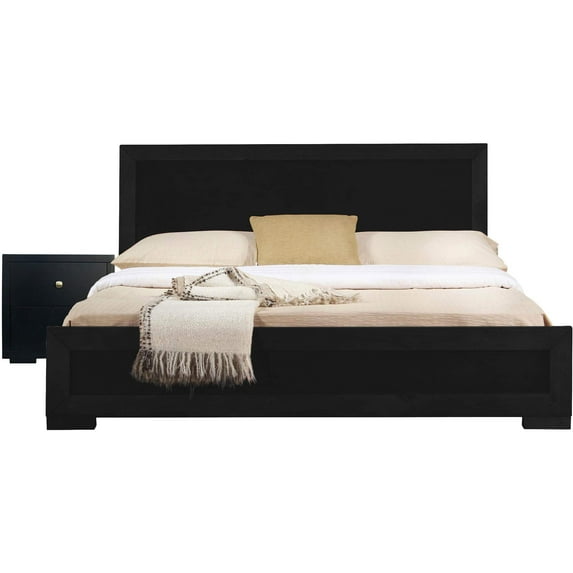 Camden Isle Trent Platform Bedroom Set | Paneled Headboard and Footboard | Full, Black + 1 Nightstand