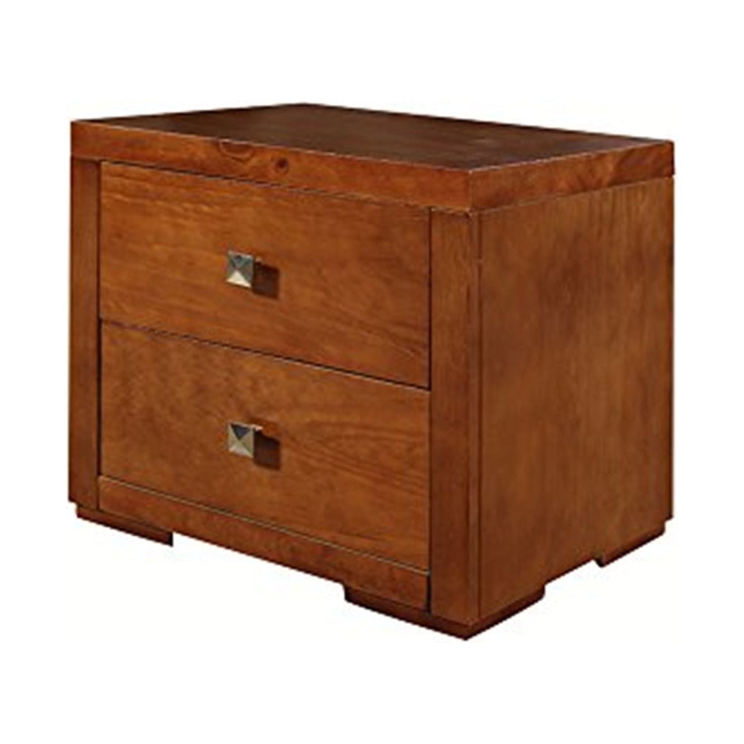 Cherry Wood 2-Drawer Nightstand with Silver Knobs