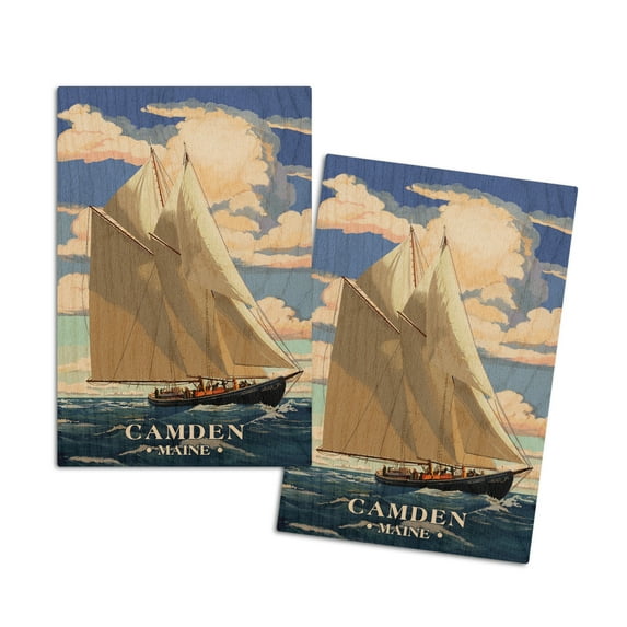 Camden, Maine, Bluenose II (4x6 Birch Wood Postcards, 2-Pack Stationary, Rustic Home Wall Decor)