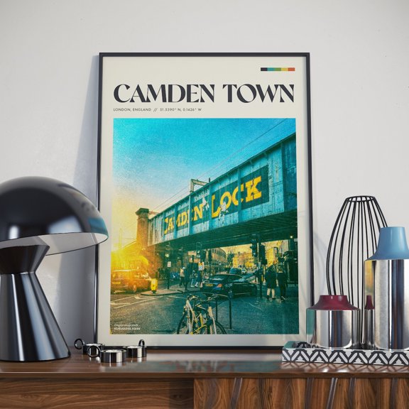Camden Town London Cityscape Travel Landscape Wall Art Scenic Destination Wall Decor Vintage Style Home Office Gallery Decor Unframed Paper Print