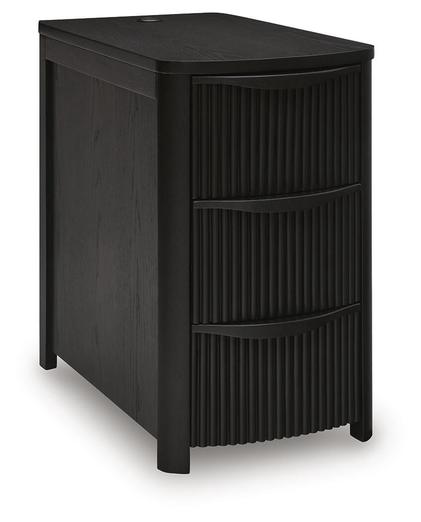 Camdill Chairside End Table with USB Charging Ports and 3 Drawers, Black Wood Finish