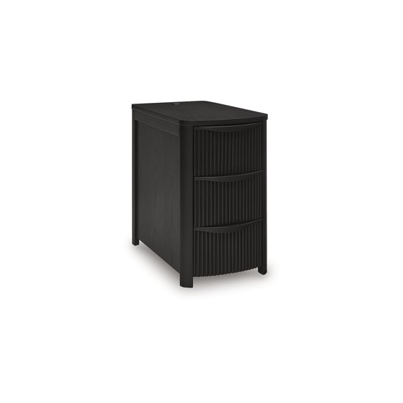 Camdill Chairside End Table with USB Charging Ports and 3 Drawers, Black Wood Finish
