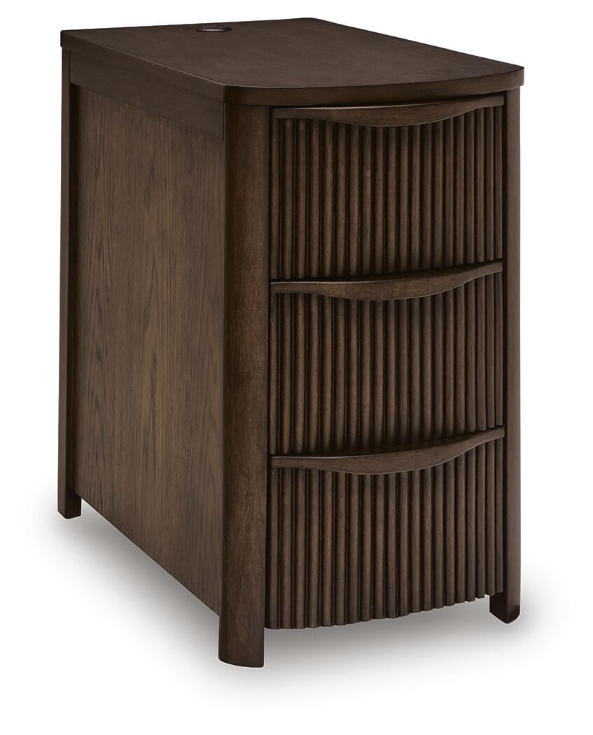 Camdill Chairside End Table with USB Charging Ports and 3 Drawers, Dark Brown Wood Finish