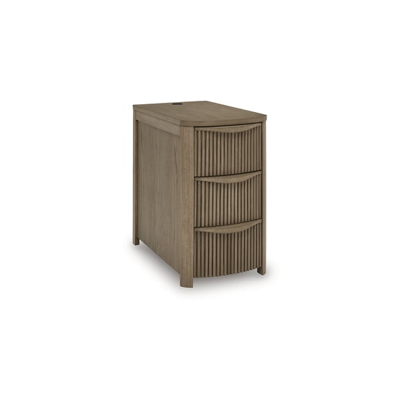 Signature Design by Ashley Camdill Chairside End Table with USB Charging Ports and 3 Drawers, Light Brown Wood Finish