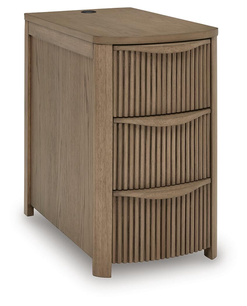 Signature Design by Ashley Camdill Chairside End Table with USB Charging Ports and 3 Drawers, Light Brown Wood Finish