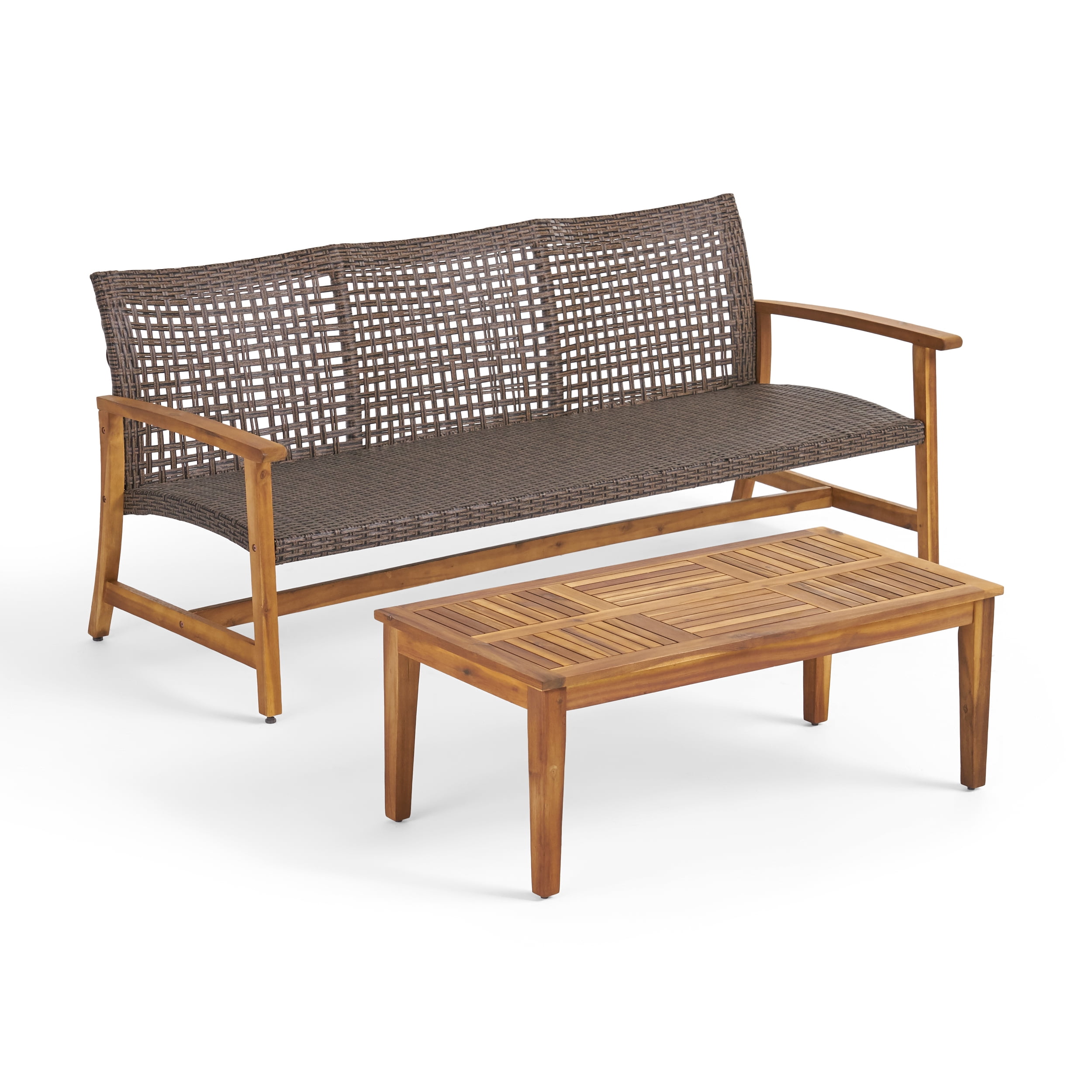 Camdyn outdoor wood and on sale wicker sofa