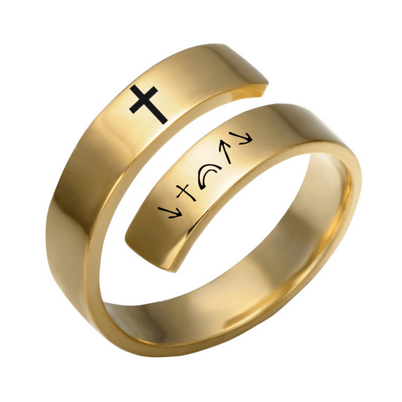 He Came Died Arose Ascended Coming Back Religious Cuff Ring - Stainless Steel 18K Gold Plated Jesus Spirit Reminder Cross Finger Ring, Inspirational Christian Jewelry for Women Men