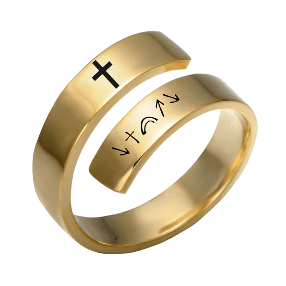 He Came Died Arose Ascended Coming Back Religious Cuff Ring - Stainless Steel 18K Gold Plated Jesus Spirit Reminder Cross Finger Ring, Inspirational Christian Jewelry for Women Men