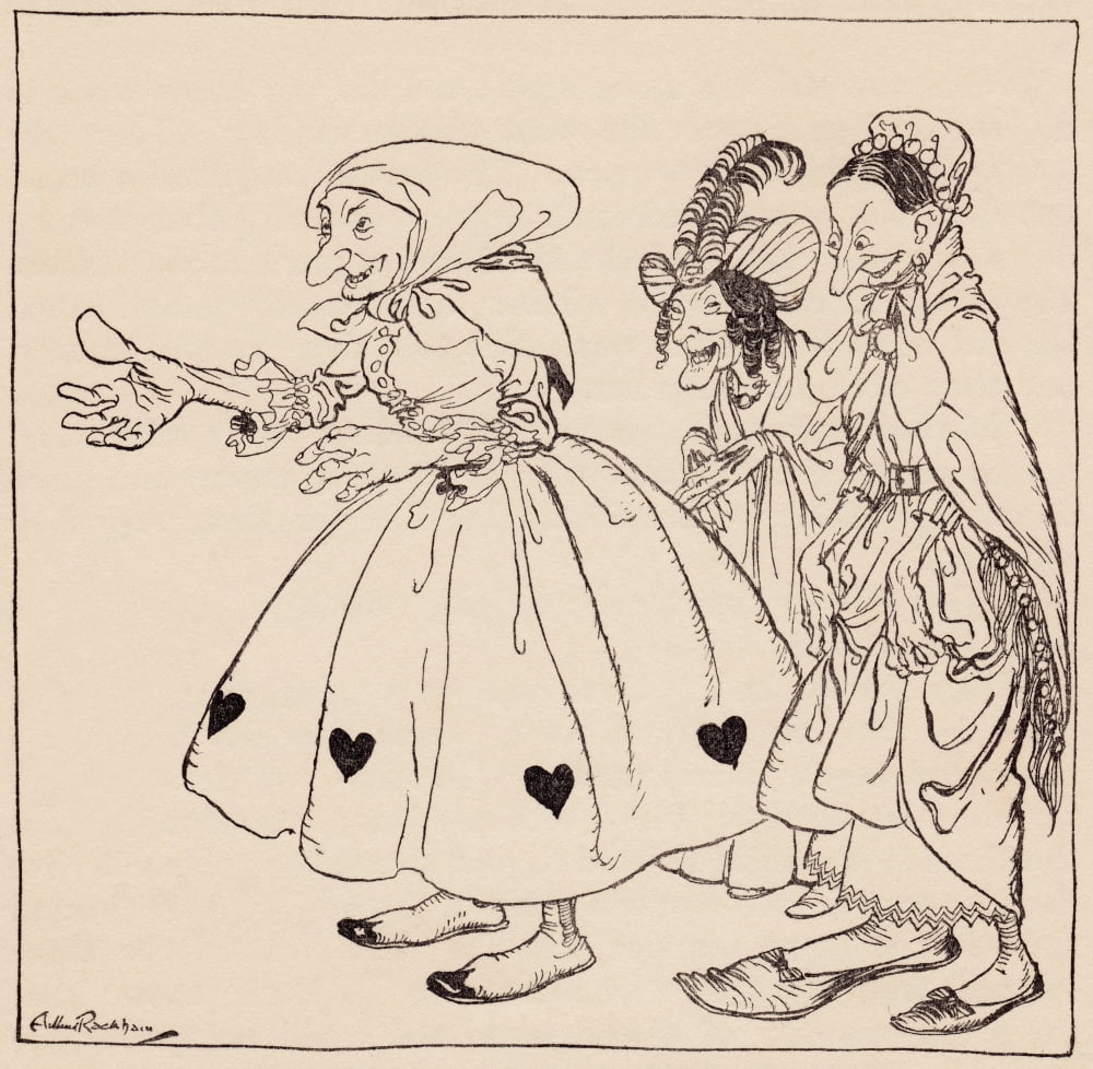 In Came The Three Women Dressed In The Stangest Fashion Illustration By Arthur Rackham From Grimms Fairy Tale The Three Spinning Women Canvas Art - Ken Welsh Design Pics (24 x 24)