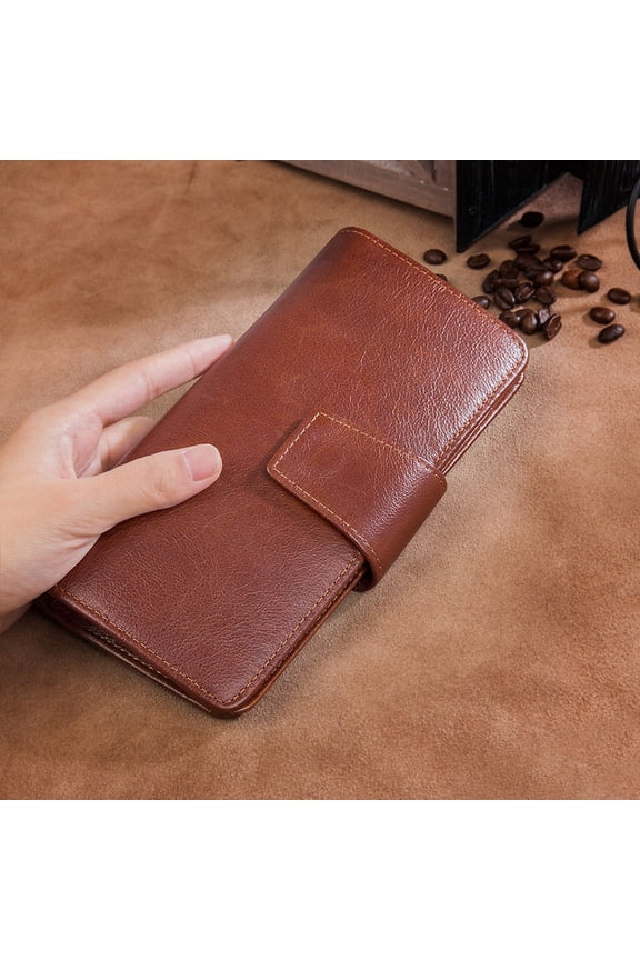 Cameida New Men'S Leather Business Wallet Long Fashion Buckle Rfid Wallet Spot Wholesale,Maroon