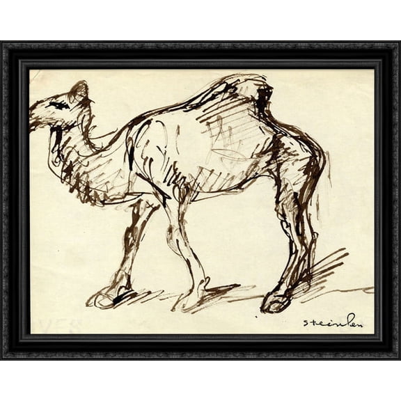 Camel 36x28 Large Black Ornate Wood Framed Canvas Art by Theophile Steinlen
