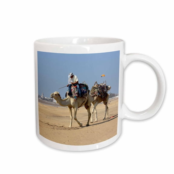 3drose, Camel and Rider on Essaouira Beach, Morocco Photo by Rhonda Albom, 15oz Mug