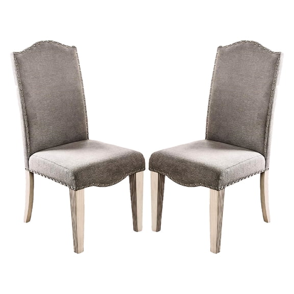 Camel Back Design Parson Chairs | In Gray and Antique White | Give a Delicate Touch to Your Dining Space