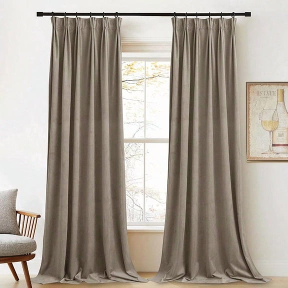 Camel Beige Veet Curtains - Thick Thermal Insulated Room Darkening Window Drapes 84 inch Length for Bedroom/Dining Living Room Back Tab Home Decor for French Door W52 x L84 2 Panels