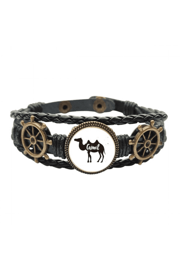 Camel Black And White Animal Leather Braided Ocean Bracelet Wristband