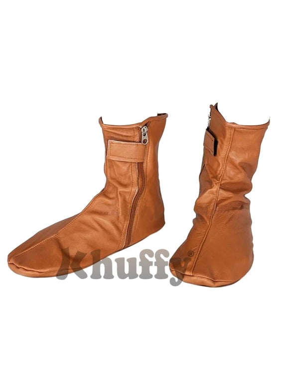Camel Brown Men’s/Women’s Zipper Halal Leather Sunnah Khuff Khuffain Socks for Mosque