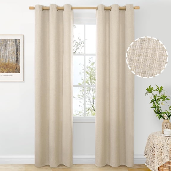 Camel Burlap Linen Curtains for Bedroom 63 Inch Length 2 Panels, Thick Semi Sheer Window Drapes with Grommet Light Filtering for Living Room Farmhouse, Each 52 Inch Wide