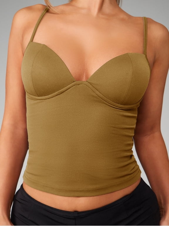 Camel Bustier-Style Corset Crop Tank Top Fitted Ribbed Bodycon