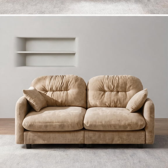 Camel Chenille Modular Loveseat for Living Room, Contemporary Minimalist Style