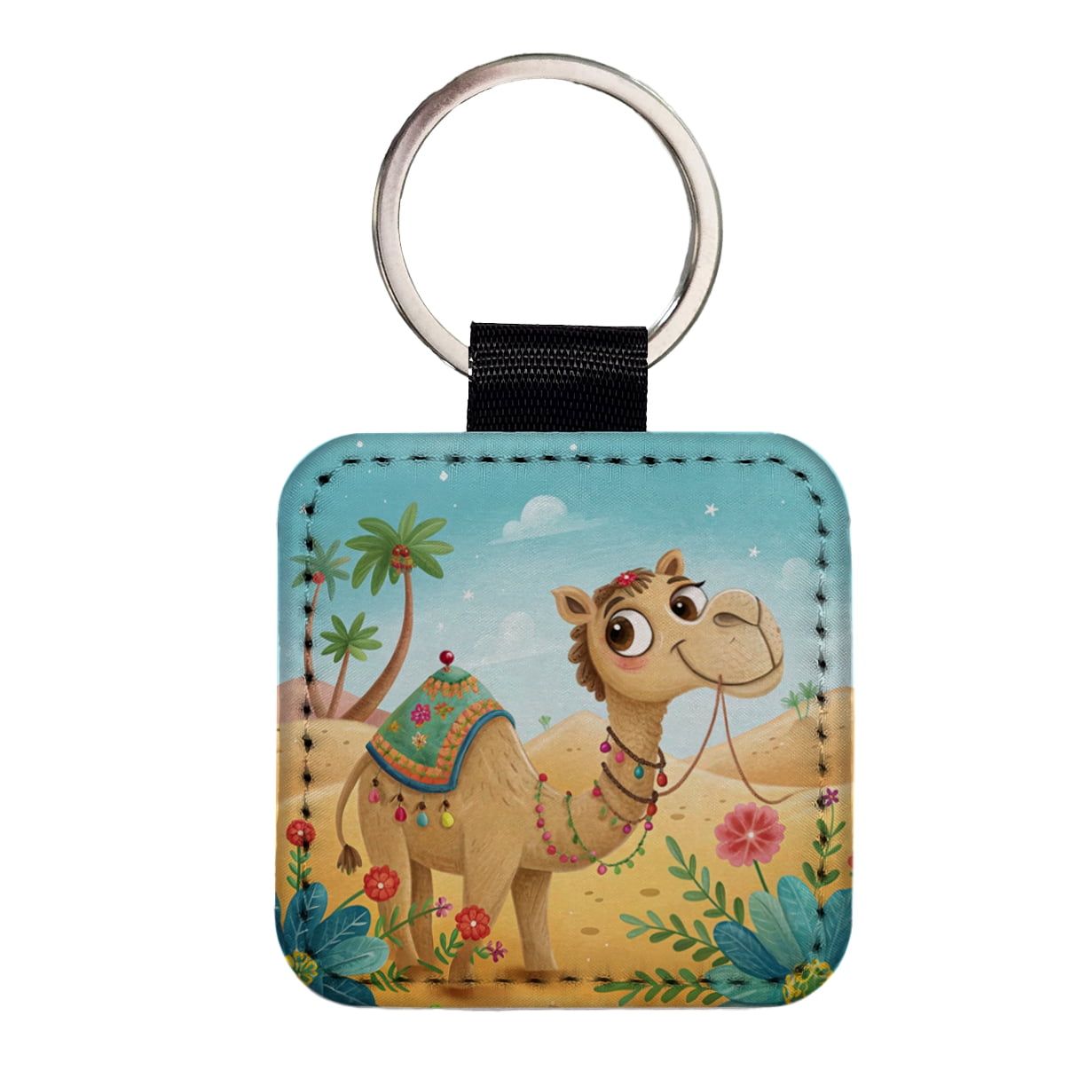Camel Children's Illustration Style Faux Leather Square Keychain ...