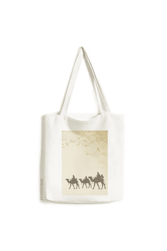 Camel Chinese Painting Silk Road map Tote Canvas Bag Shopping Satchel Casual Handbag