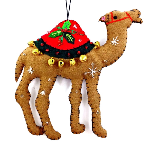 Camel Christmas Tree Ornament with Bells - Handmade