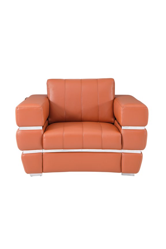 Camel Colored Chair With Top Grain Leather And 35.59 In. Height 3-layer High Foam Solid Wood Upholstery