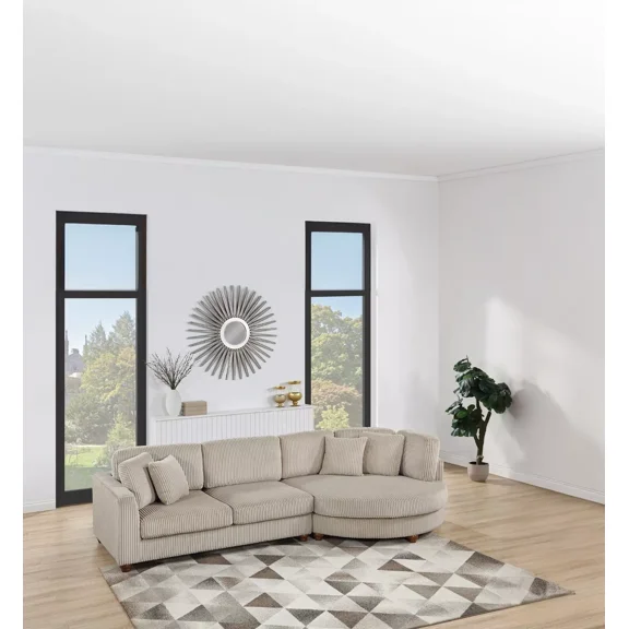 Camel Corduroy 2pc Sectional Sofa Living Room Set LAF Sofa RAF Round Chaise Pillows Living Room