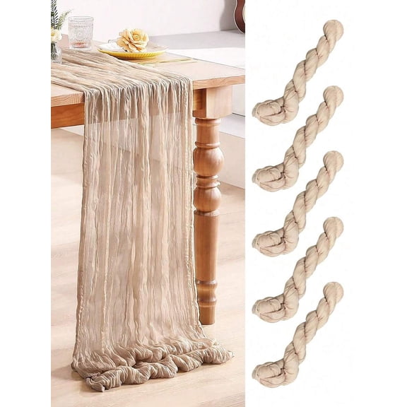 Camel Crinkle Table Runner Set, 5 Pieces, 90x180cm, Soft Gauze Fabric for Wedding & Party Decor