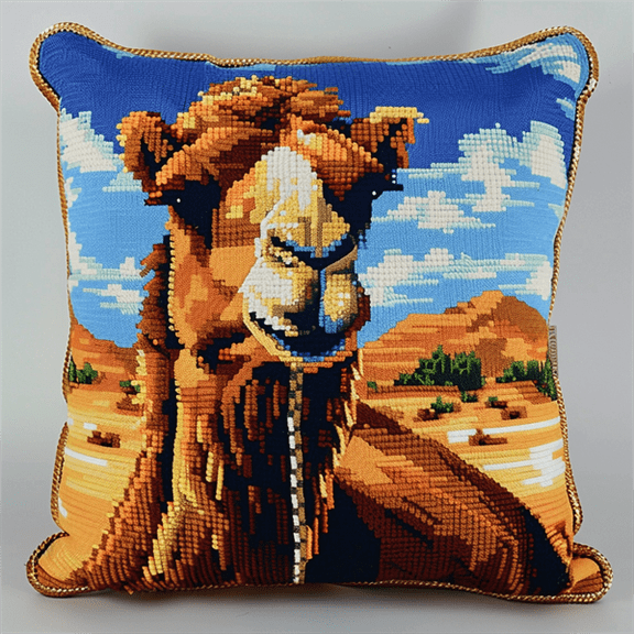 Camel Cross Stitch Kits Pre Stamped Pillowcase , 45X45cm , Cross Stitch Kits for Adults (11ct)