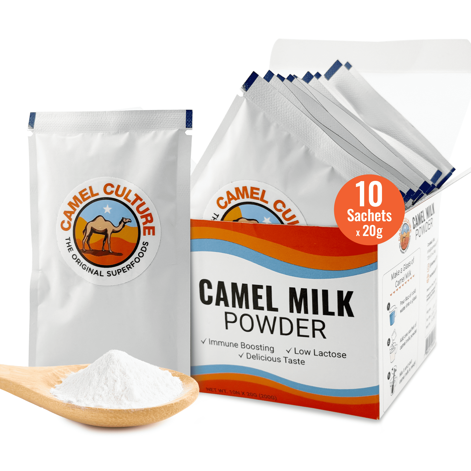 Camel Culture Dry Camel Milk Powder (10 Sachets) – 20g Nutrient Dense, Low Lactose Powdered Milk Packets – Concentrated, Pasteurized Traditional Dairy Alternative - Health Drink Powder for Smoothies