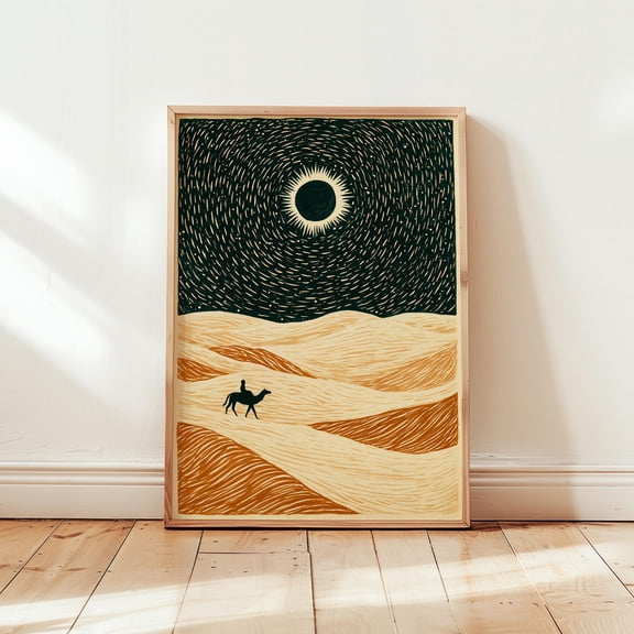 Camel Desert Eclipse Poster Minimalist Landscape Print Paper Wall Art