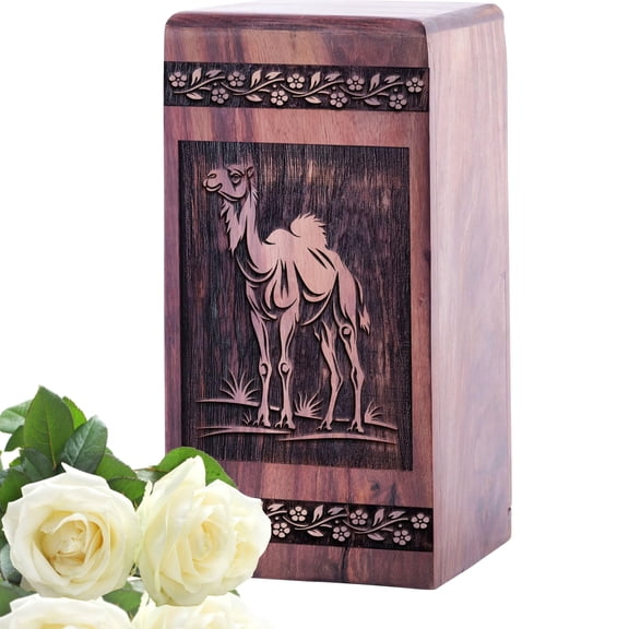 Camel Desert Everlasting Bond Urn, Grand Wooden Memory Chest, Decorative Final Resting Box, Elegant Tribute for Loved Ones, 10-Inch Handcrafted Memorial, Black Wood Keepsake Urn
