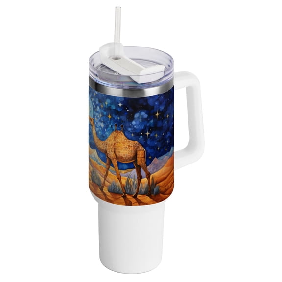Camel Desert Starry Sky 40 oz Tumbler with Handle InsulatedTravel MugLid Straw Leak Proof Steel Vacuum Water Bottles Glasses Fits in Car Cup Holder