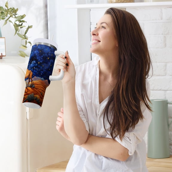 Camel Desert Starry Sky 40 oz Tumbler Insulated Travel Mug Leak Proof Water Bottles Glasses Fits in Car Cup Holder