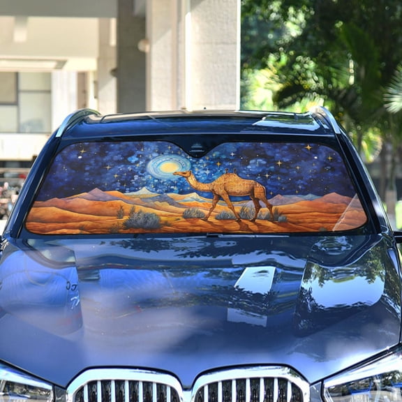 Camel Desert Starry Sky Automotive Front Car Windshield Sun Shade Reflector Foldable for Front Fit for Cars Truck SUVs