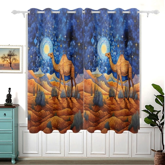 Camel Desert Starry Sky Blackout Curtain Panels 63x55in Drapes Privacy Assured for Living room Bedroom Bathroom 2 panels set