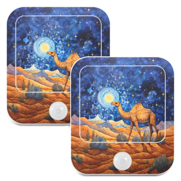 Camel Desert Starry Sky Night Lights Plug into Wall LED with Auto Light Sensor Warm Light for Kids Hallway Bedroom Living Room Kitchen Bathroom Set of 2