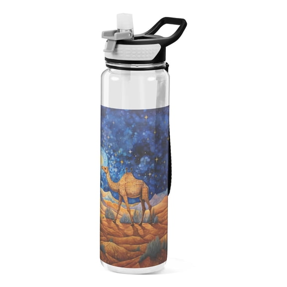 Camel Desert Starry Sky Sports Water Bottle Portable Travel Mug 32oz BPA Free Leak Proof Straw Transparent Tritan for Gym Yoga Cycling Camping