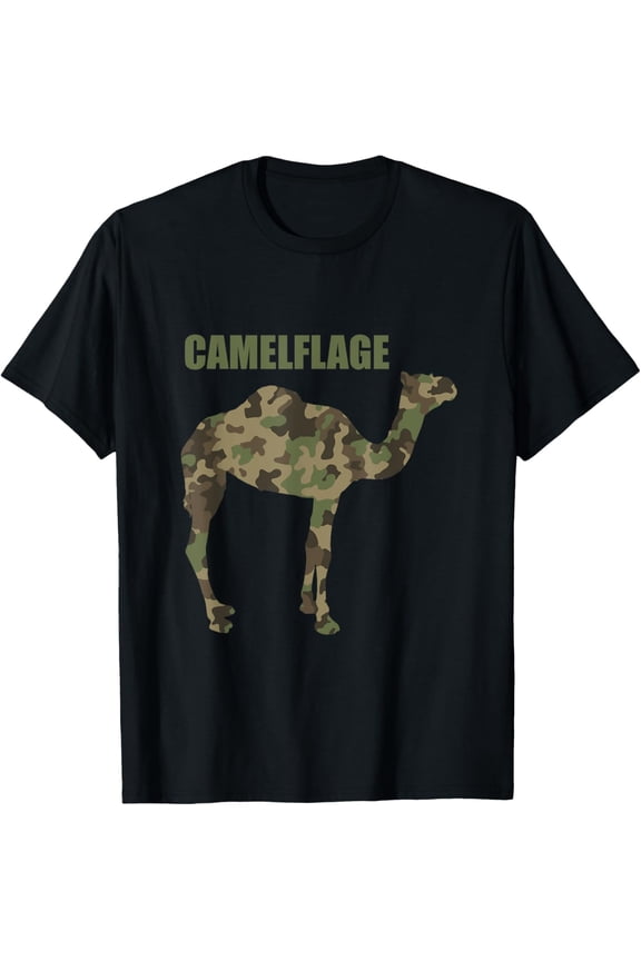 Camel Dromedary Dessert Animal - Camel Camelflage T-ShirtMen's and women's gift, black and white T-shirt, size: Extra large S-4XL