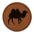 thumbnail image 1 of Camel Dromedary Silhouette 2.5" Faux Leather Round Engraved Iron-On Patch - Brown, 1 of 6