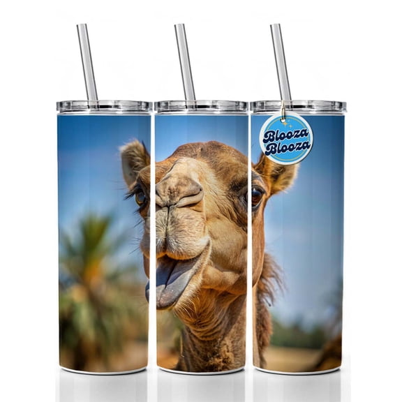 Camel Face With Tongue Sticking Out 20oz Insulated Water Bottle Skinny Tumbler Includes Straw