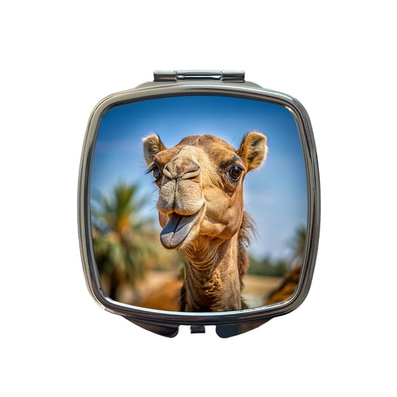 Camel Face With Tongue Sticking Out Travel Makeup Handbag Purse Small Pocket Compact Mirror