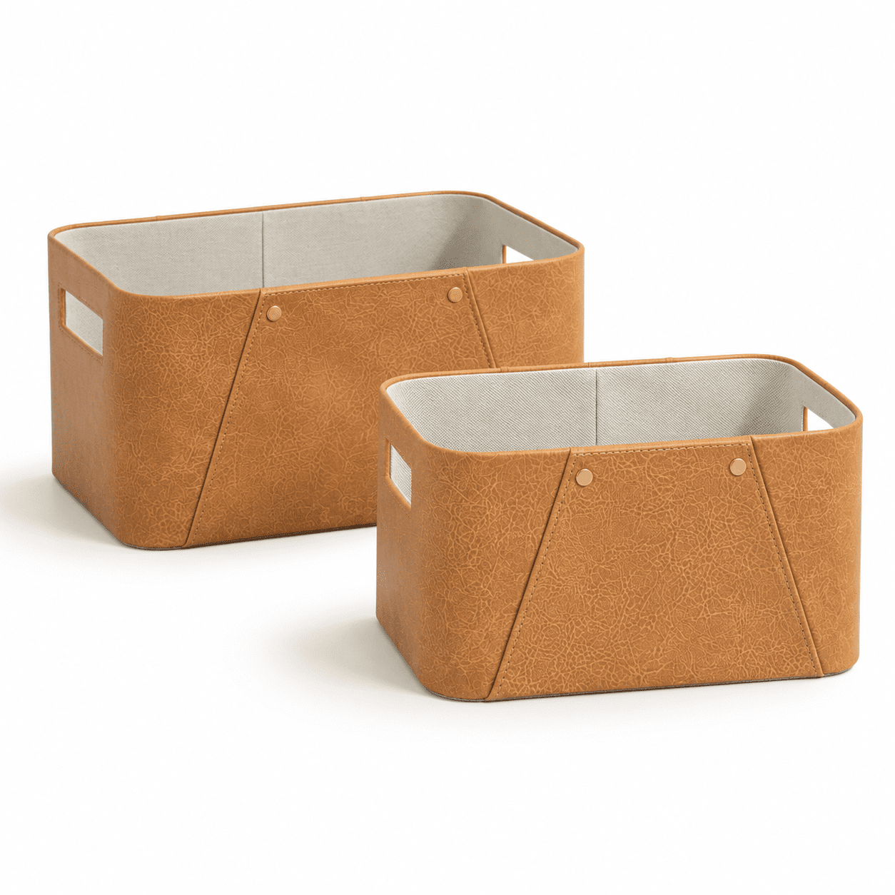 Camel Faux Leather 2 Pack Storage Baskets For Organizing Home Spaces ...