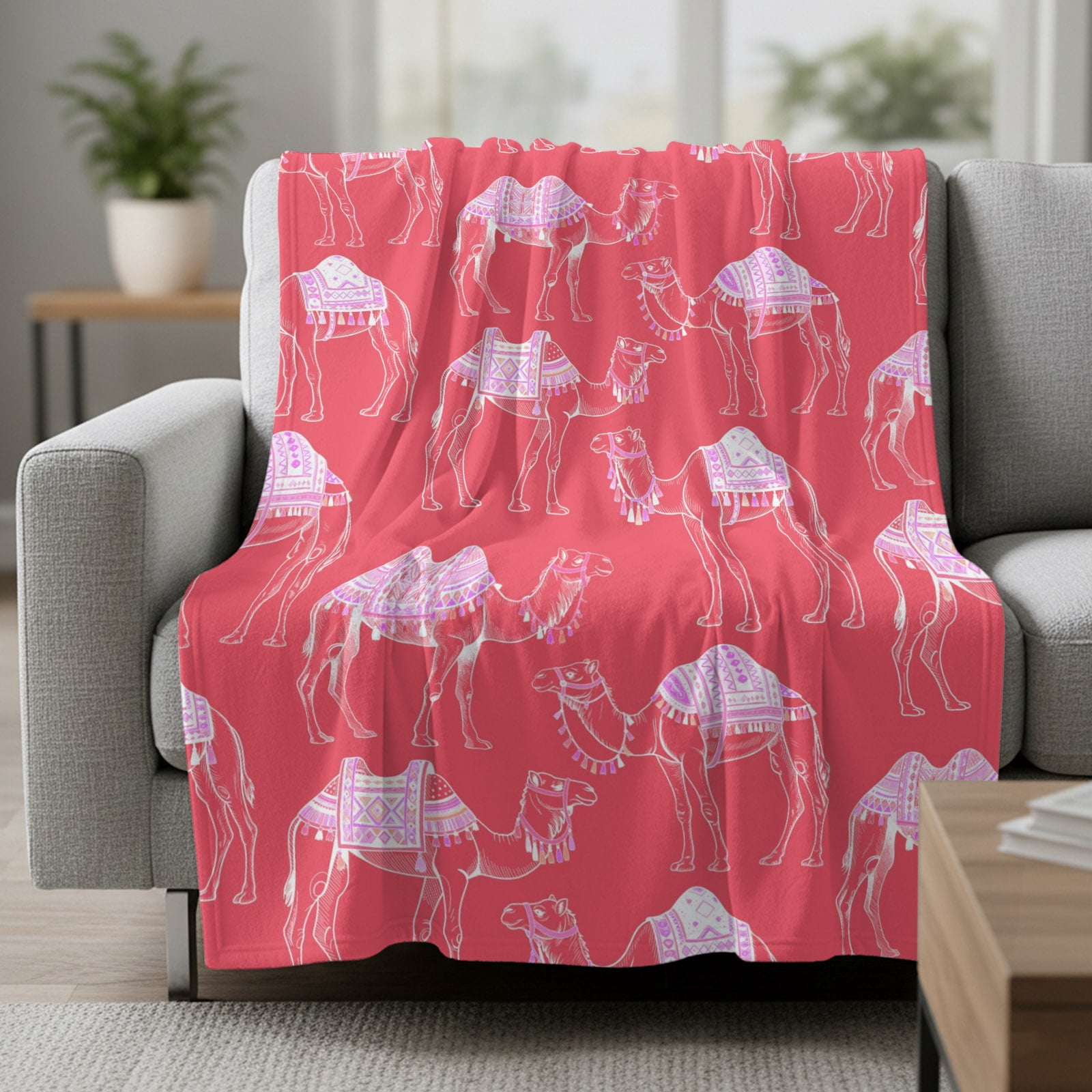 Camel Fleece Throw Blanket Abstract Lines Camel Pink Background Ultra ...